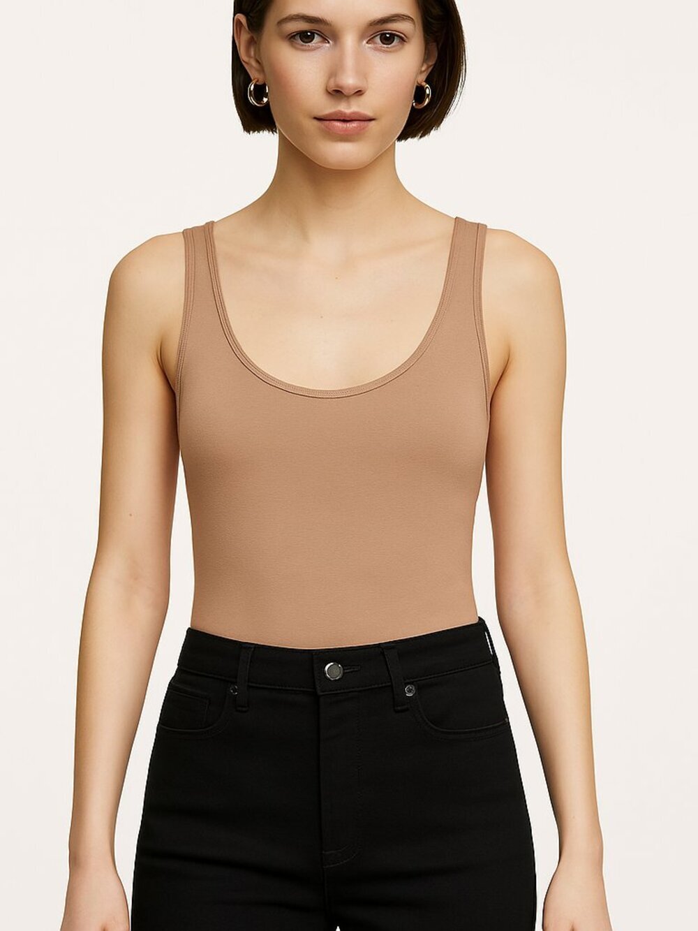 NWT Bassike Womens Small Scoopneck Thong Bodysuit Tank Top Nude